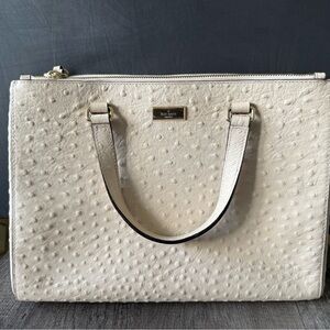 kate spade Cream Ostrich-Embossed Satchel with Gold Chain Accents